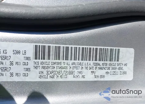 2018 Dodge Journey Se z USA, uszkodzony, nr VIN 3C4PDCAB7JT216601